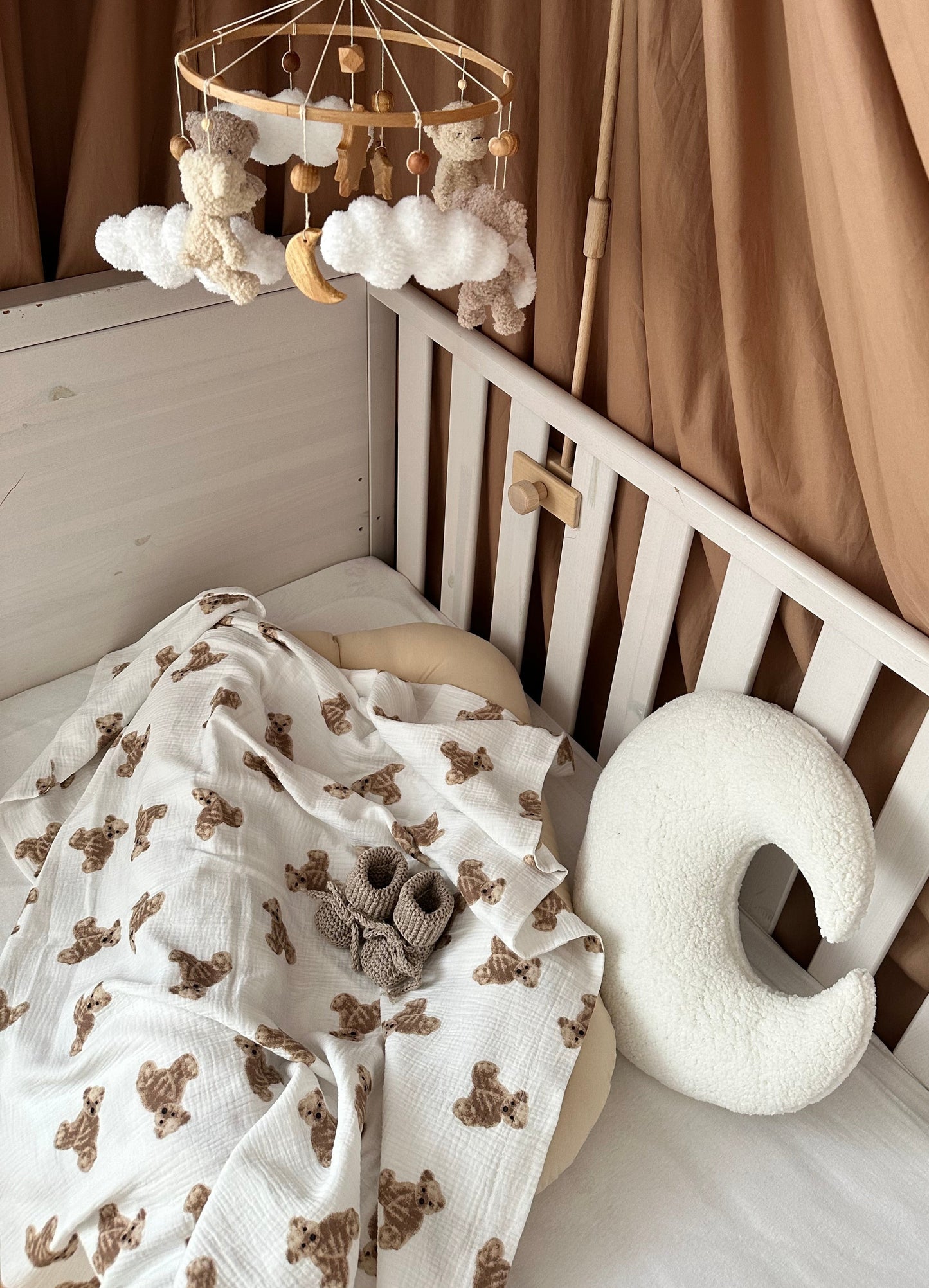 Musselin Babydecke vierlagig mit Bärenprint, Sommerdecke