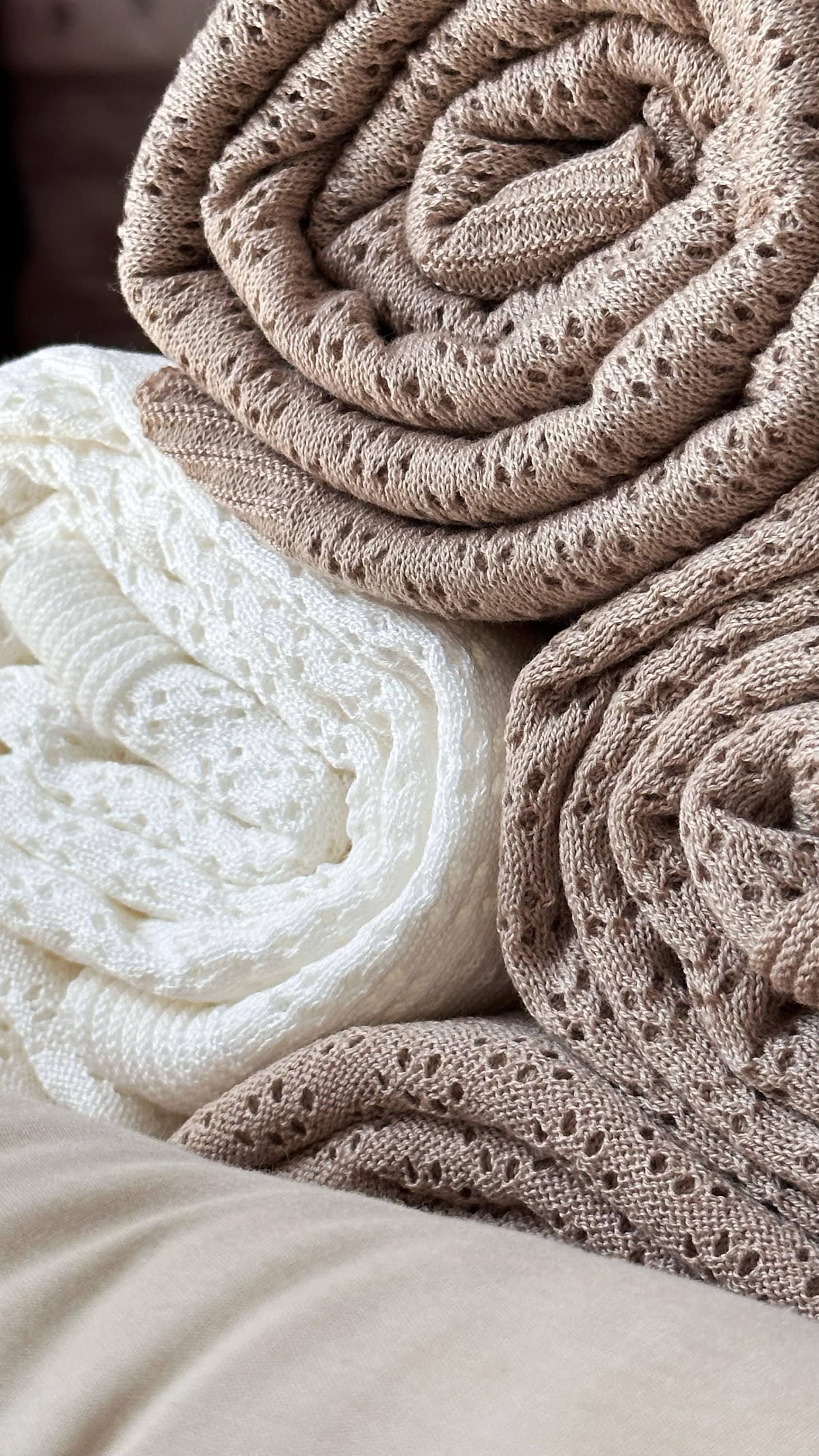 Strickdecke, sanft neutrale Neugeborenendecke, Sommerdecke