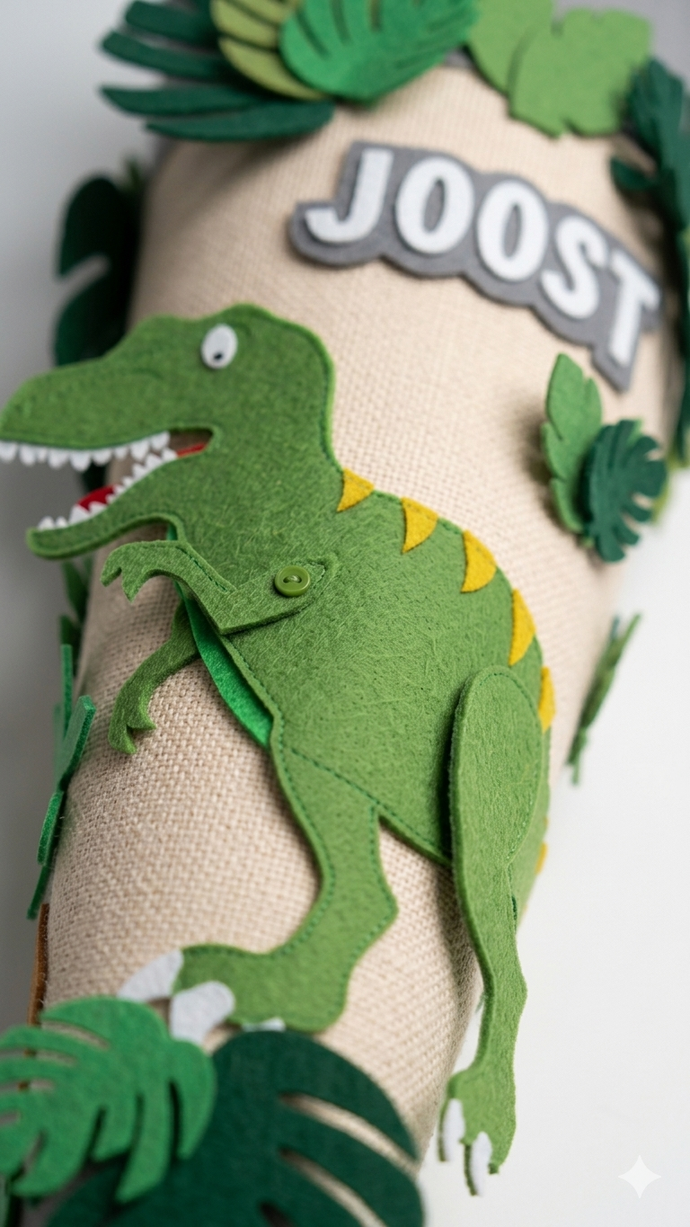 Schultüte personalisiert – Dino T-Rex | Handgefertigt aus Stoff & Filz | Einschulung 2026