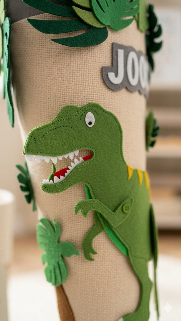 Schultüte personalisiert – Dino T-Rex | Handgefertigt aus Stoff & Filz | Einschulung 2026
